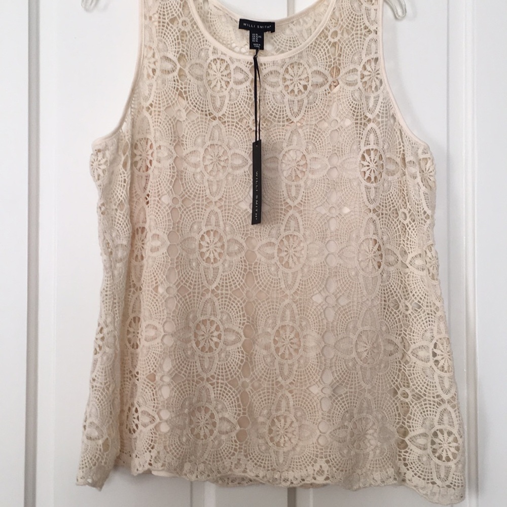 Willi Smith Crochet Lace Top with Spaghetti Strap